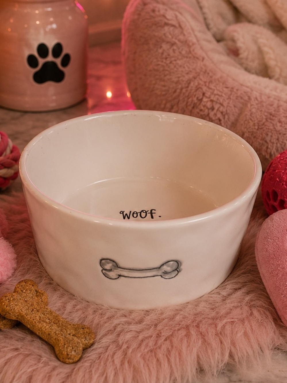 Reserved ⚠️ RARE! Rae Dunn Bone "Woof" Ceramic Dog Food/Water Bowl 6”x3”